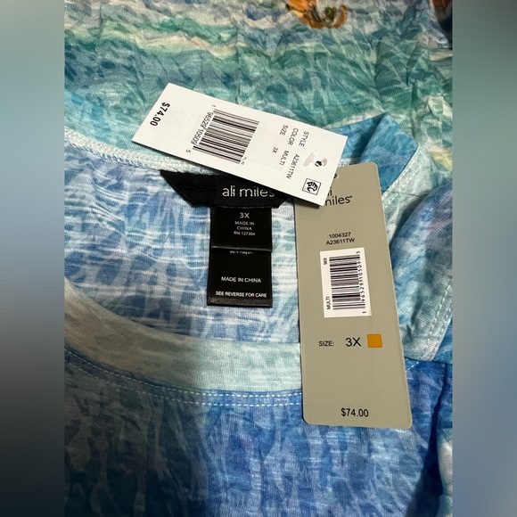 NWT Ali Miles Burn Out Crinkle Knit Plus Sz 3/4 Sleeve Hi-Low Hem Printed Tunic - Picture 9 of 9